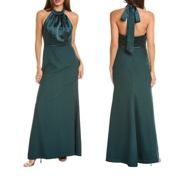 After Six Gown Sz 8 Halter Neck Open Back Floor Length Formal Evening Evergreen - Picture 1 of 12